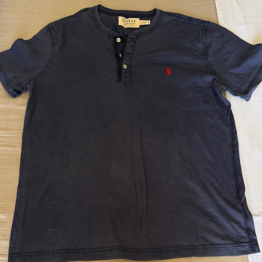 Ralph Lauren Dark Blue Henley Shirt with Red Logo